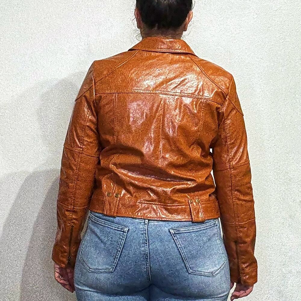 Free People Brown Josie Vegan Leather Moto Jacket Sz M NWT - Picture 12 of 14